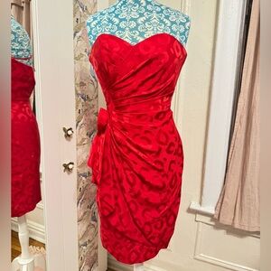 A.J. Bari Strapless Red Animal Print Vintage 80s Cocktail Dress